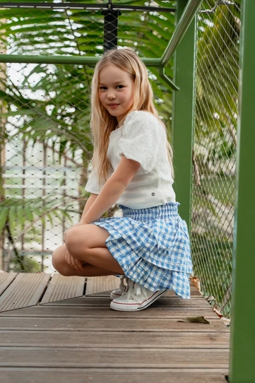 Persival Broderie & Ruit Look met Ballonmouw Shirt en Smock Rok