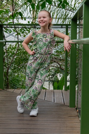 Persival Palm Ruffle Jumpsuit met Ruchesbandjes en Crinkle Stof